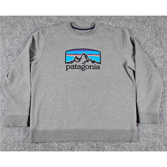 Patagonia Gray Crewneck Sweatshirt Classic Logo Mountains Pullover Men's XL - Picture 2 of 7